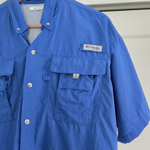 Columbia PFG Bahama Men's Medium Blue Short Sleeve Shirt - Picture 3 of 13